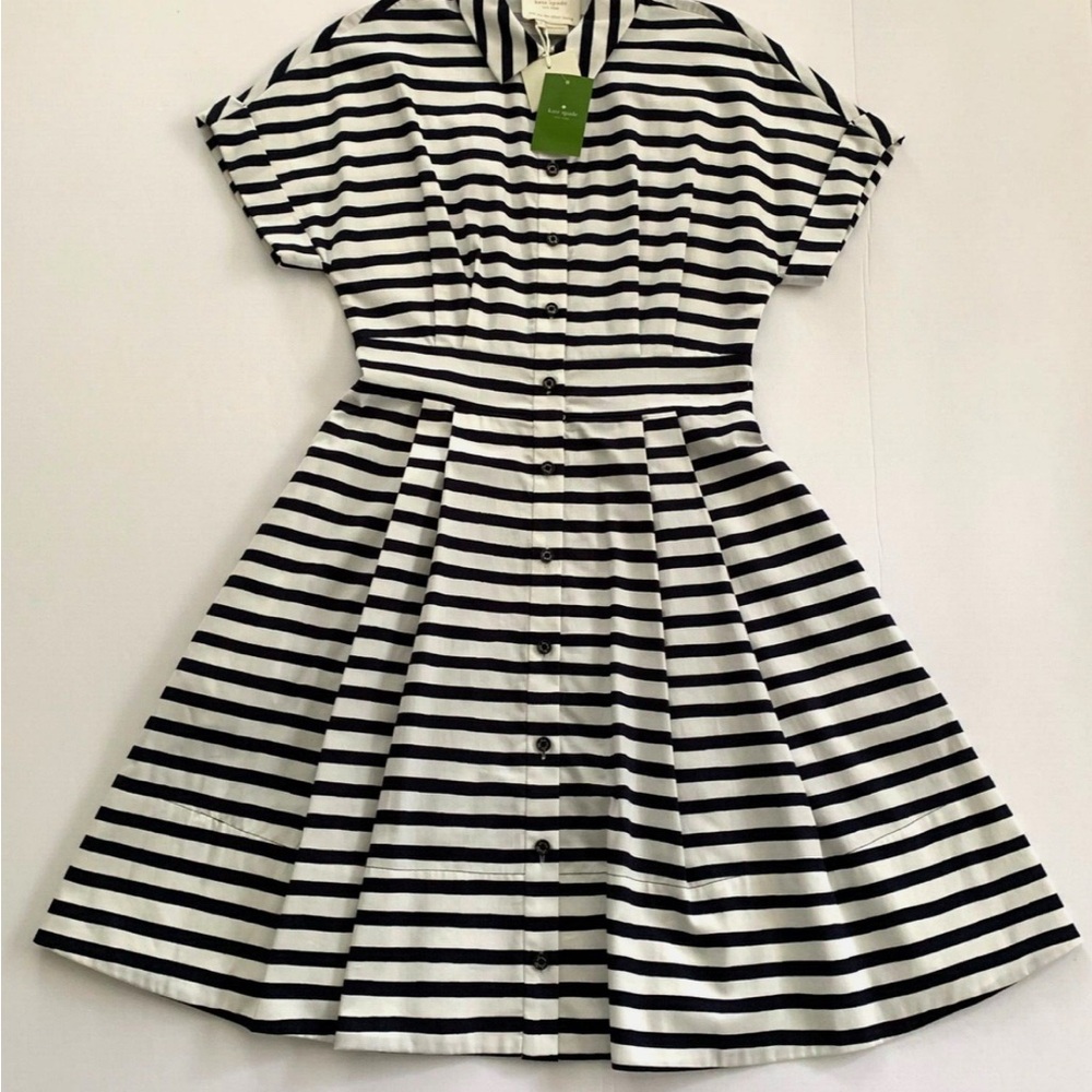 NWT KATE SPADE Fit & Flair Navy & White Short Sleeve Painterly Dress 6